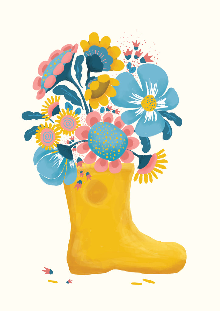 Print Rain boot with flowers - Umbrella Amarela